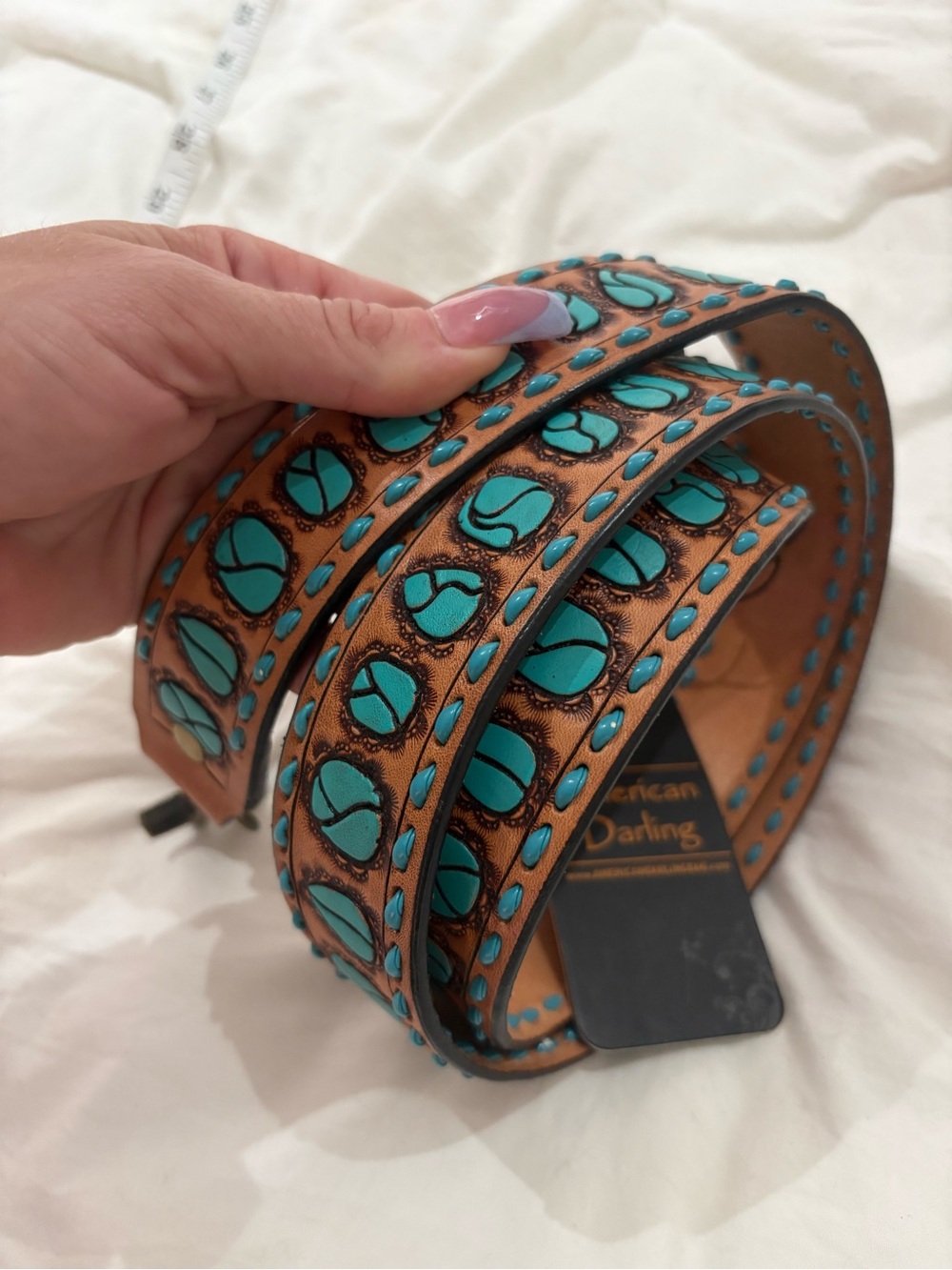 American Darling Turquoise Accent Brown Leather Bag strap